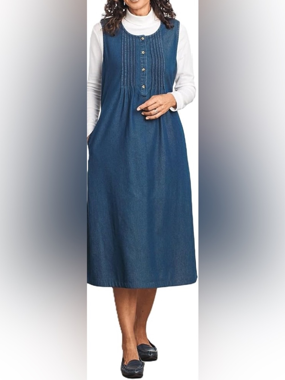 The Vermont Country Store Denim Pleated Tank Midi Dress Size Large